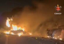 Colisão entre caminhões deixa dois mortos na BR-060, no Gama